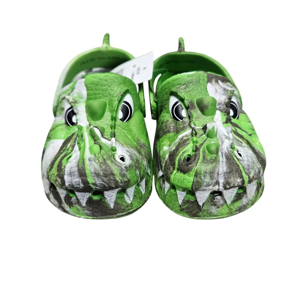 Dinosaur Clogs‎ Toddler Boys Size 6 Green Marbled 3D T-Rex Slip On Shoes Summer